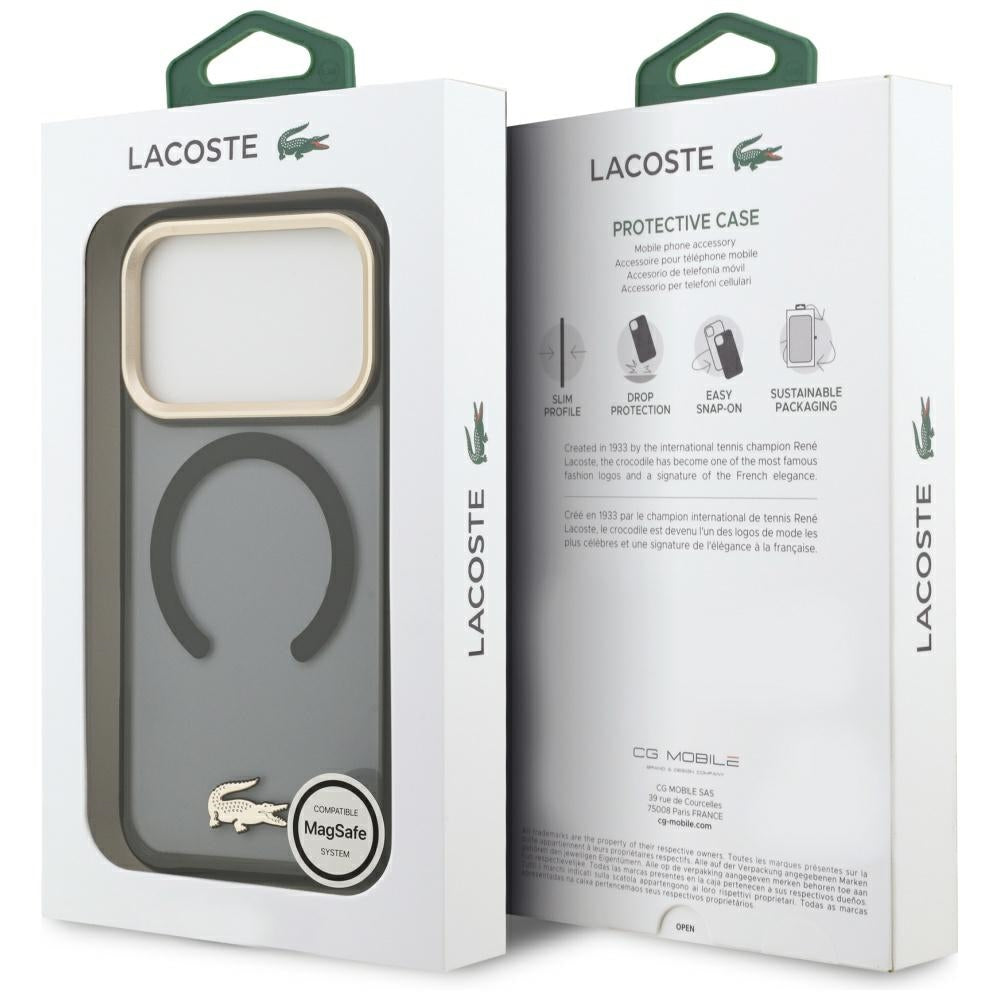 Lacoste Shockproof Transparent Frosted Gold Logo MagSafe Case for iPhone 17 Pro Black