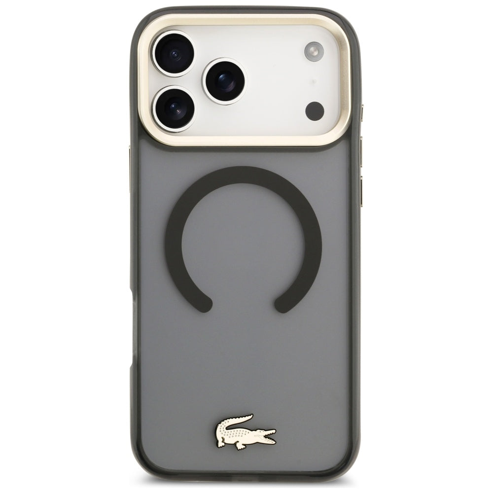 Lacoste Shockproof Transparent Frosted Gold Logo MagSafe Case for iPhone 17 Pro Max Black