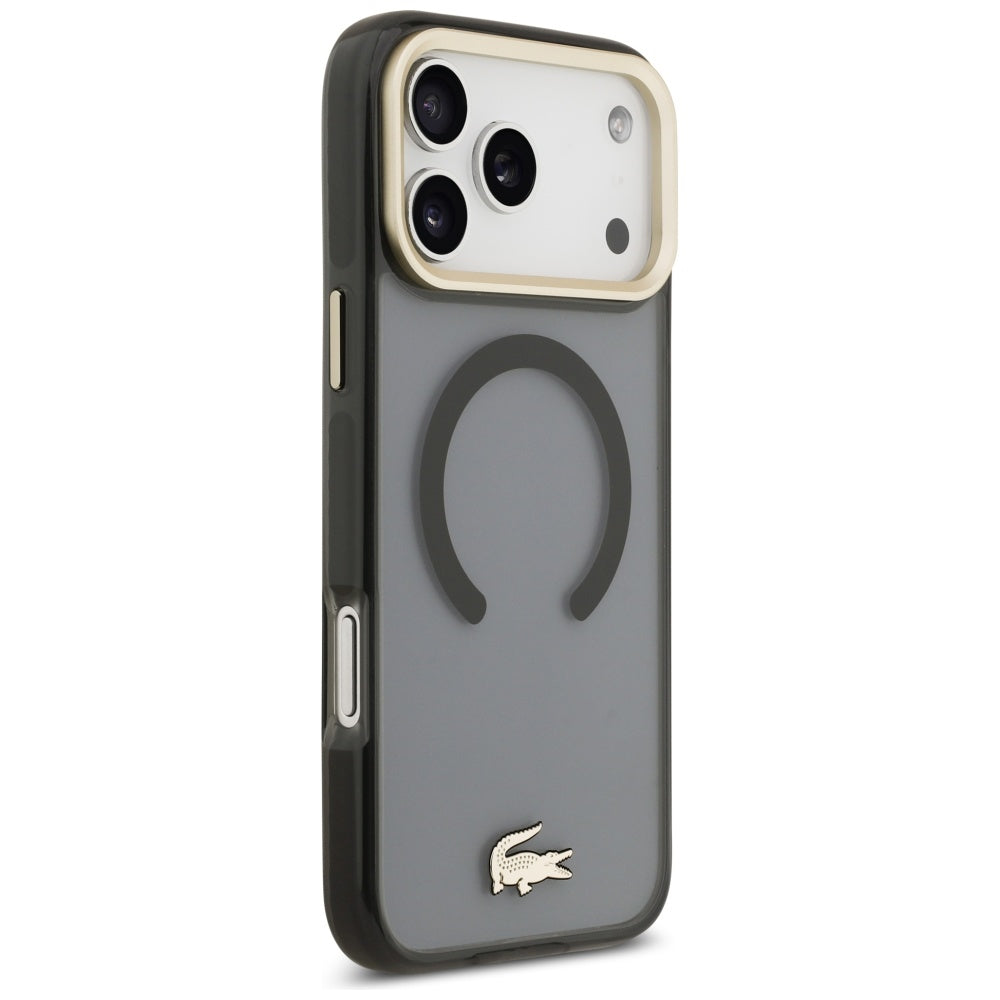 Lacoste Shockproof Transparent Frosted Gold Logo MagSafe Case for iPhone 17 Pro Max Black