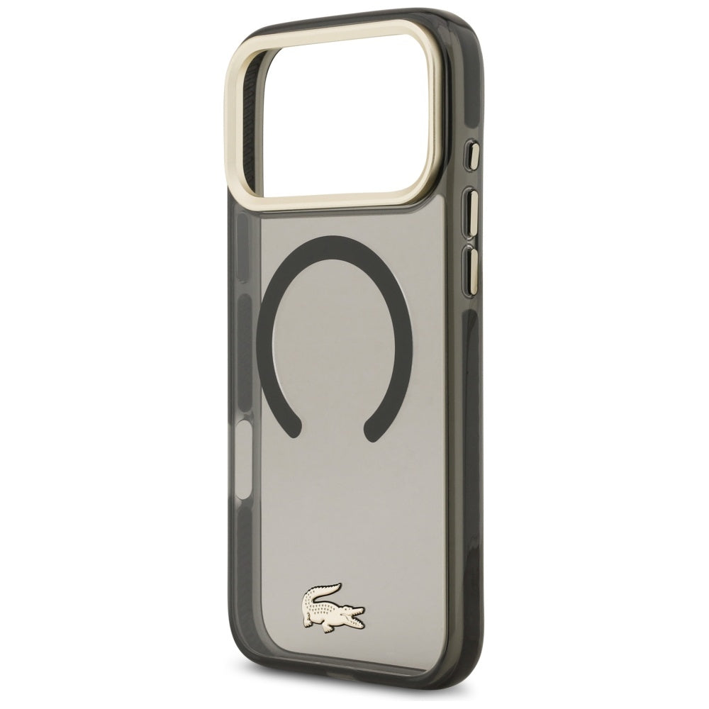 Lacoste Shockproof Transparent Frosted Gold Logo MagSafe Case for iPhone 17 Pro Max Black