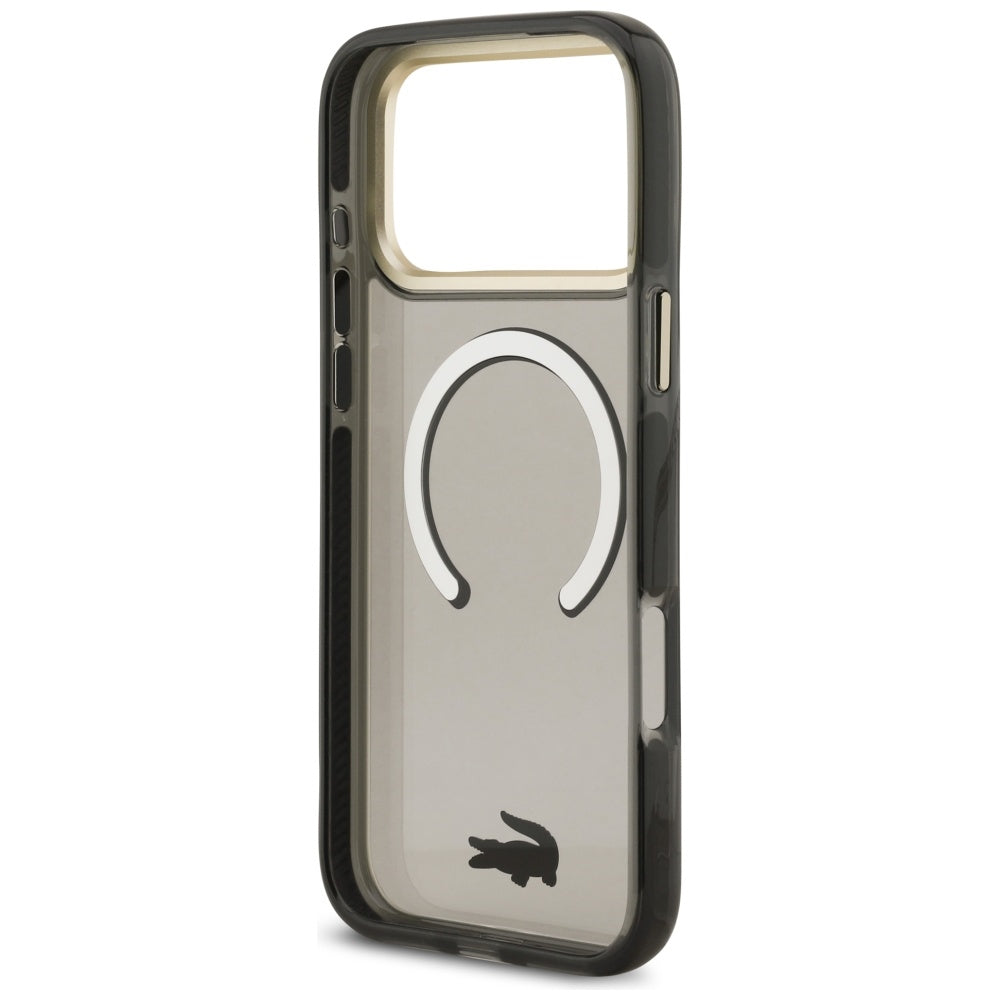 Lacoste Shockproof Transparent Frosted Gold Logo MagSafe Case for iPhone 17 Pro Max Black
