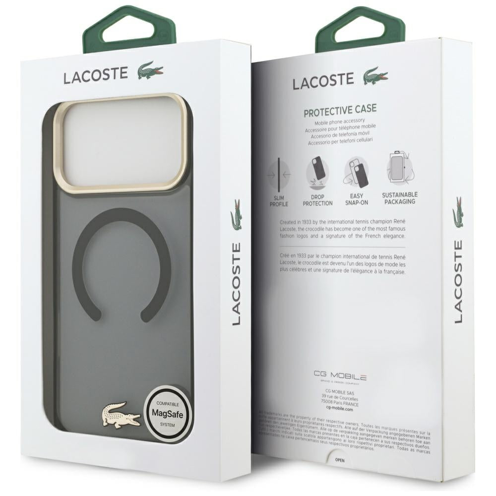 Lacoste Shockproof Transparent Frosted Gold Logo MagSafe Case for iPhone 17 Pro Max Black