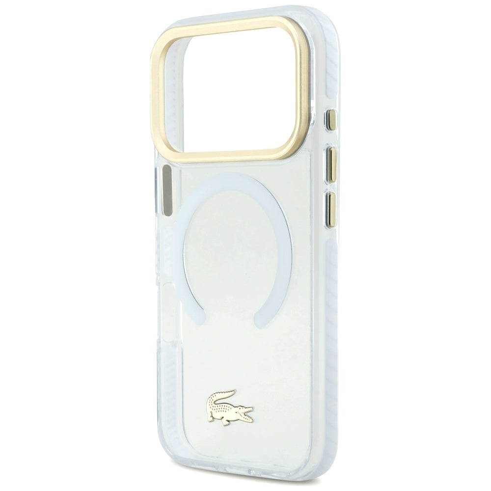 LACOSTE Shockproof Transparent Frosted Gold Logo MagSafe Case for iPhone 17 Pro White
