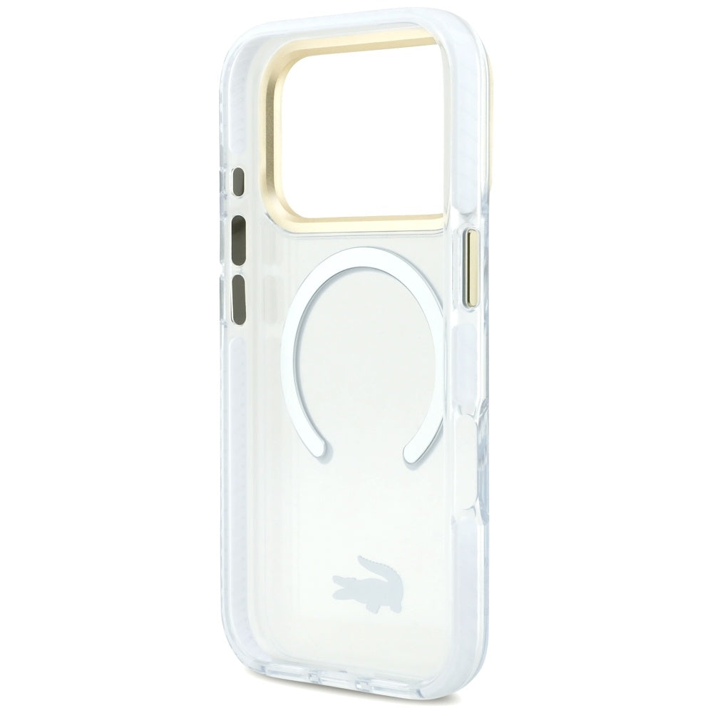 LACOSTE Shockproof Transparent Frosted Gold Logo MagSafe Case for iPhone 17 Pro White