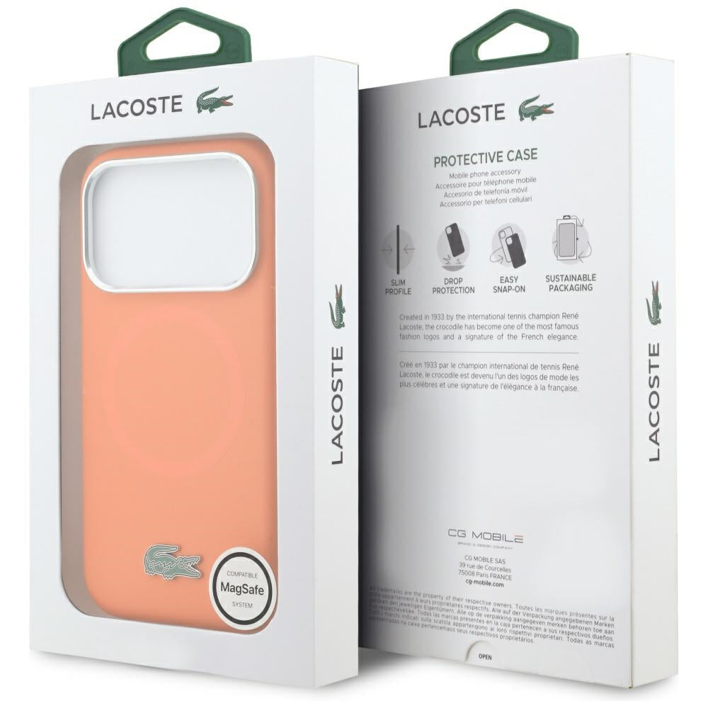 Lacoste LCHMP17XSLAO HC Silicone Metal Logo MagSafe Case for iPhone 17 Pro Max orange