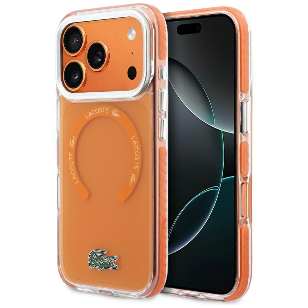 LACOSTE Shockproof Transparent Frosted MagSafe Case for iPhone 17 Pro Orange