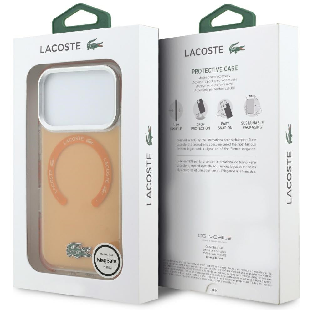 LACOSTE Shockproof Transparent Frosted MagSafe Case for iPhone 17 Pro Orange