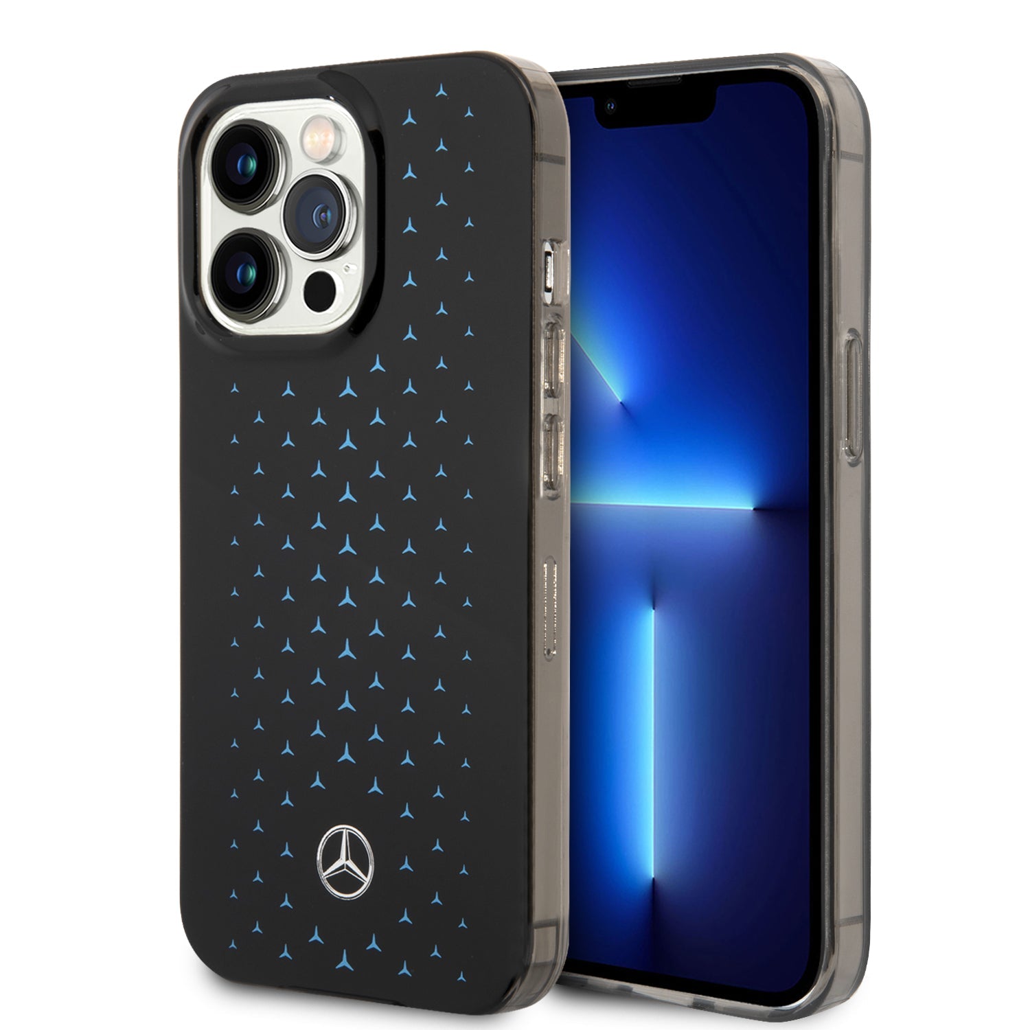 Mercedes-Benz MEHCP14X8UPMTV iPhone 14 Pro Max Transparent Star Pattern Protective Case Blue