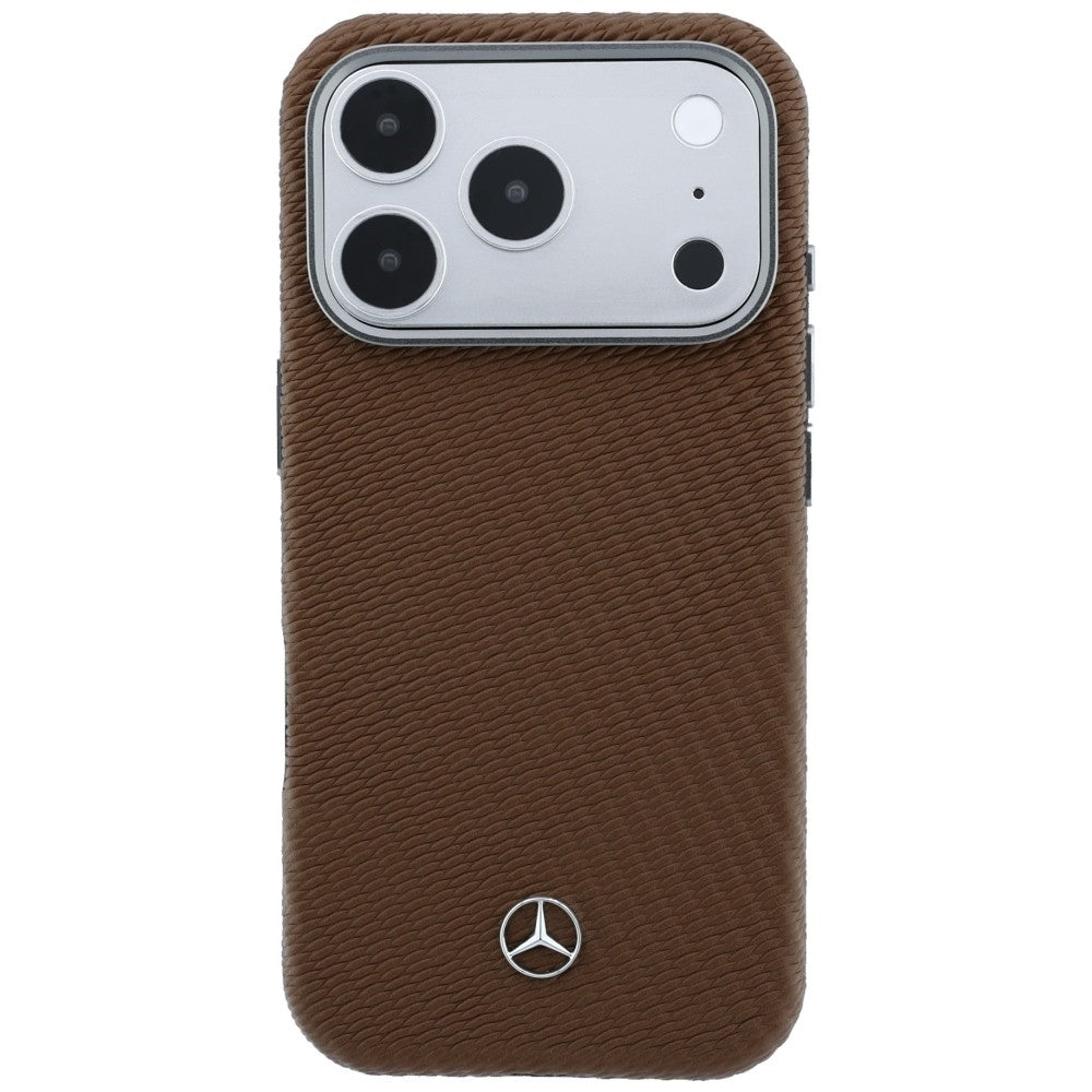 Mercedes MEHMP17X25PFWWPCA Leather Semi Wrap Wood Effect MagSafe for iPhone 17 Pro Max camel