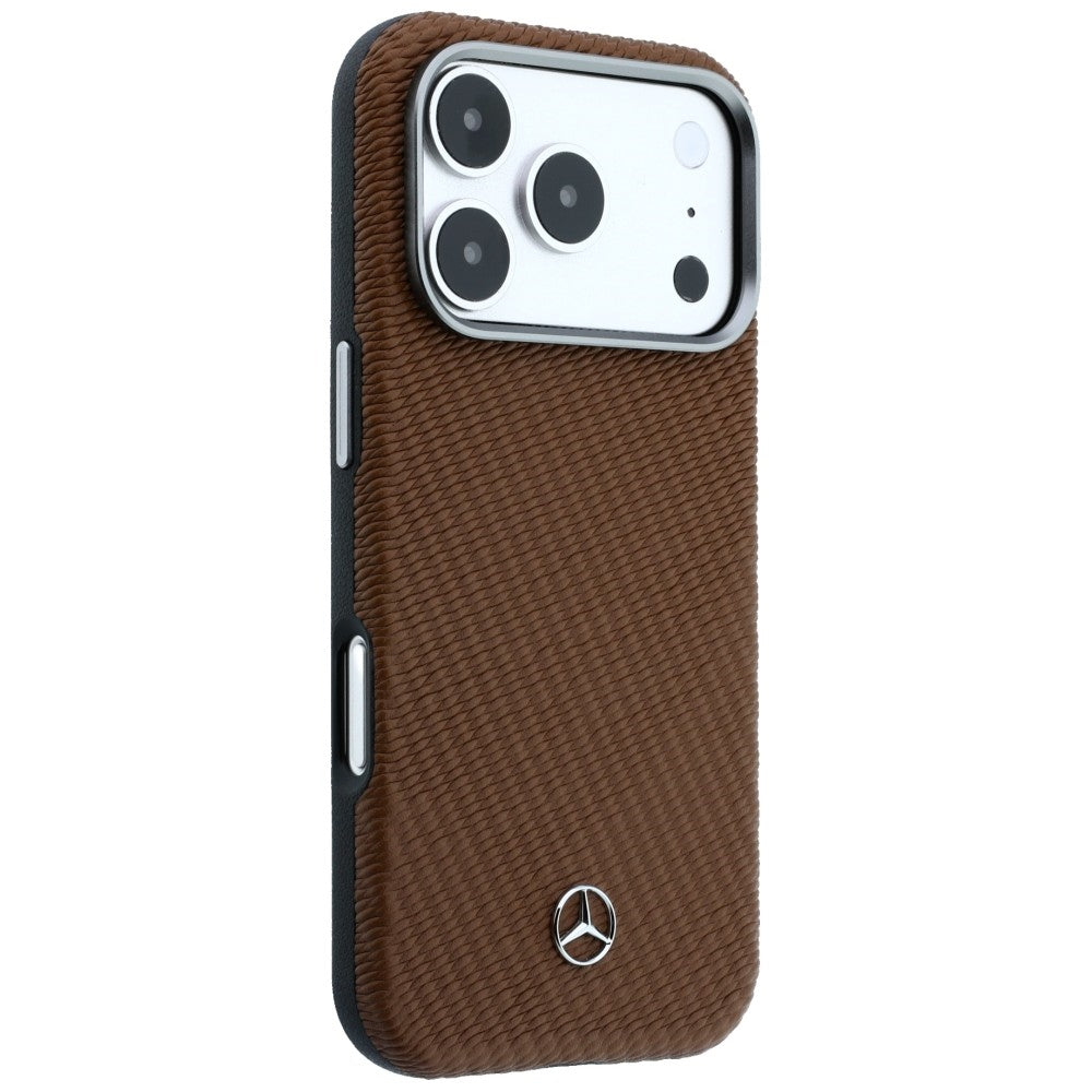 Mercedes MEHMP17X25PFWWPCA Leather Semi Wrap Wood Effect MagSafe for iPhone 17 Pro Max camel