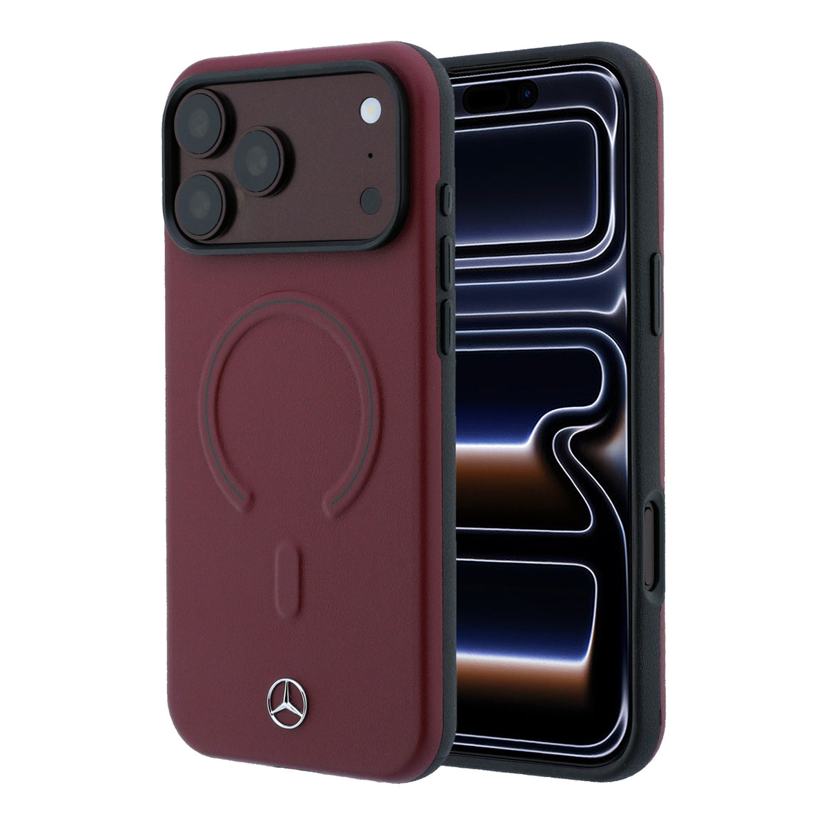 Mercedes MEHMP18L25PEMMOR Leather 3D MagSafe Case for iPhone 18 Pro / 17 Pro Burgundy