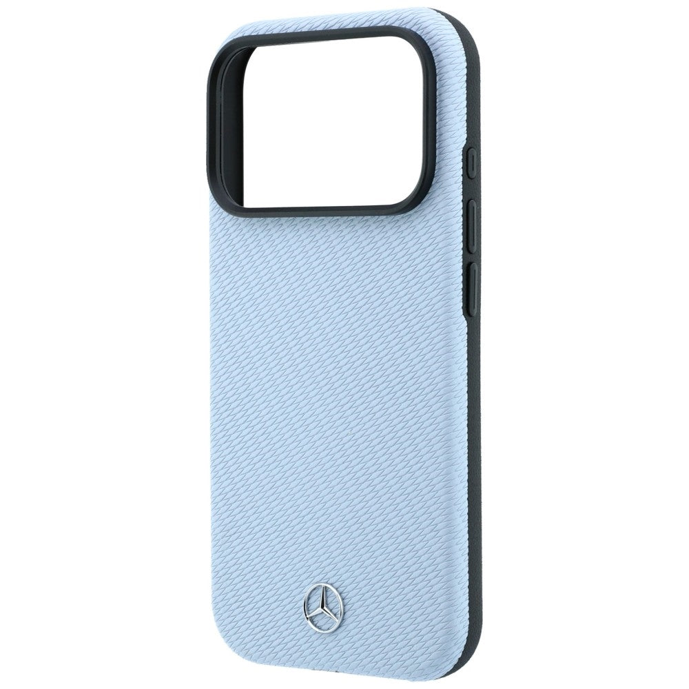 Mercedes MEHMP18L25PFWWPB Leather Semi Wrap Wood Effect MagSafe Case for iPhone 18 Pro / 17 Pro Blue