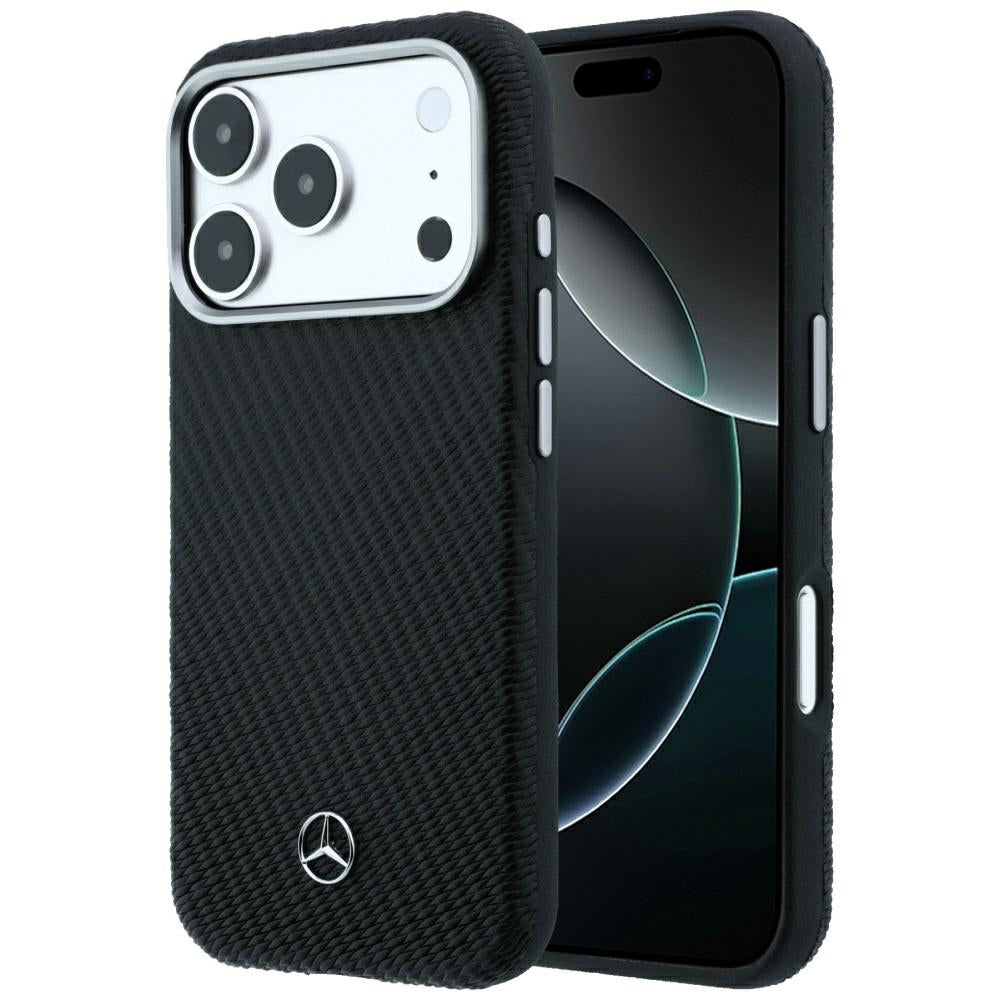 Mercedes MEHMP18X25PFWWPK Leather Semi Wrap Wood Effect MagSafe Case for iPhone 18 Pro Max / 17 Pro Max Black