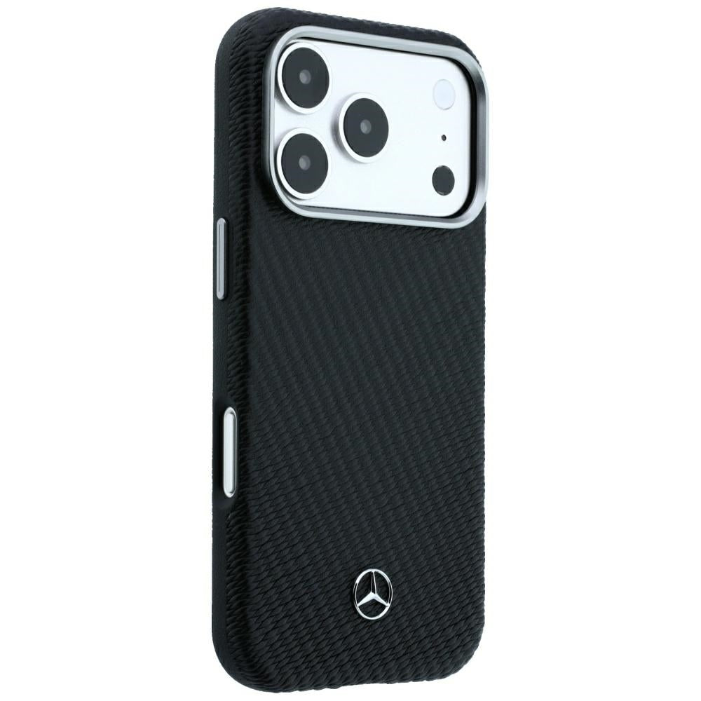 Mercedes MEHMP18X25PFWWPK Leather Semi Wrap Wood Effect MagSafe Case for iPhone 18 Pro Max / 17 Pro Max Black