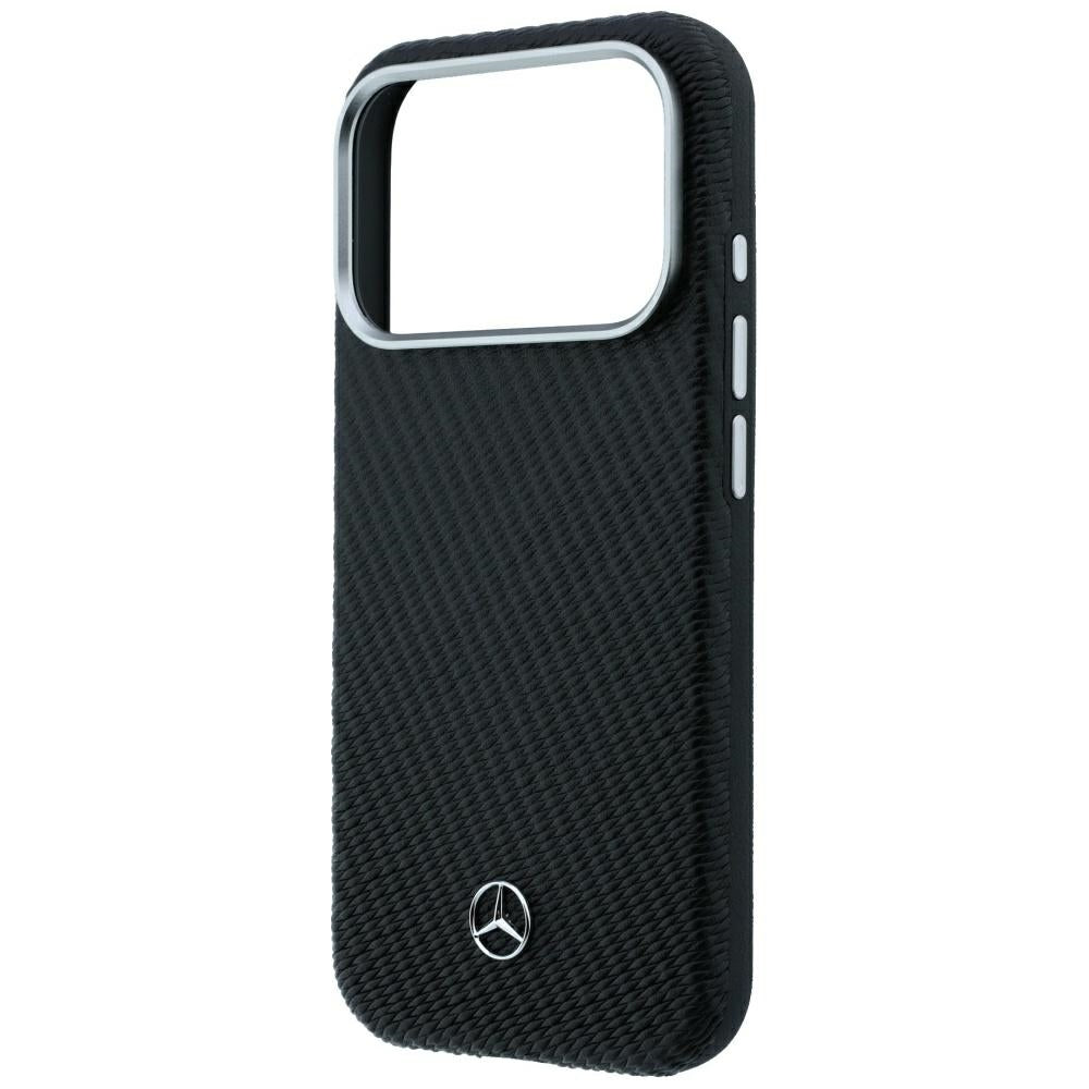 Mercedes MEHMP18X25PFWWPK Leather Semi Wrap Wood Effect MagSafe Case for iPhone 18 Pro Max / 17 Pro Max Black