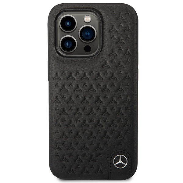 Case for Mercedes MEHCP14L8REMPK iPhone 14 Pro black hardcase Leather Stars Pattern