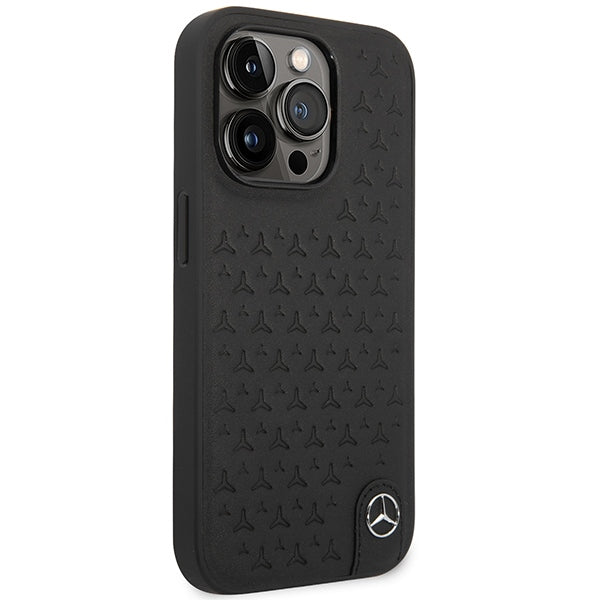 Case for Mercedes MEHCP14L8REMPK iPhone 14 Pro black hardcase Leather Stars Pattern