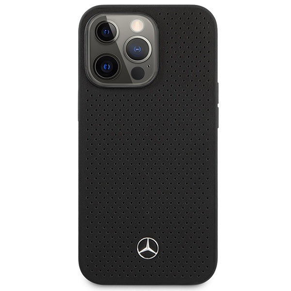 Case for Mercedes MEHCP14LDELBK iPhone 14 Pro black hardcase Leather Perforated