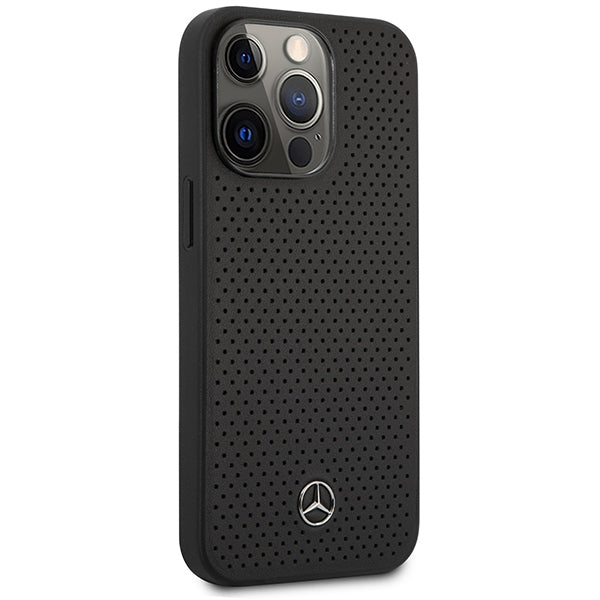 Case for Mercedes MEHCP14LDELBK iPhone 14 Pro black hardcase Leather Perforated