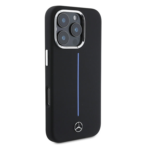 Mercedes MEHMP16X23SUMBK iPhone 16 Pro Max black hardcase Silicone Blue Stripe MagSafe