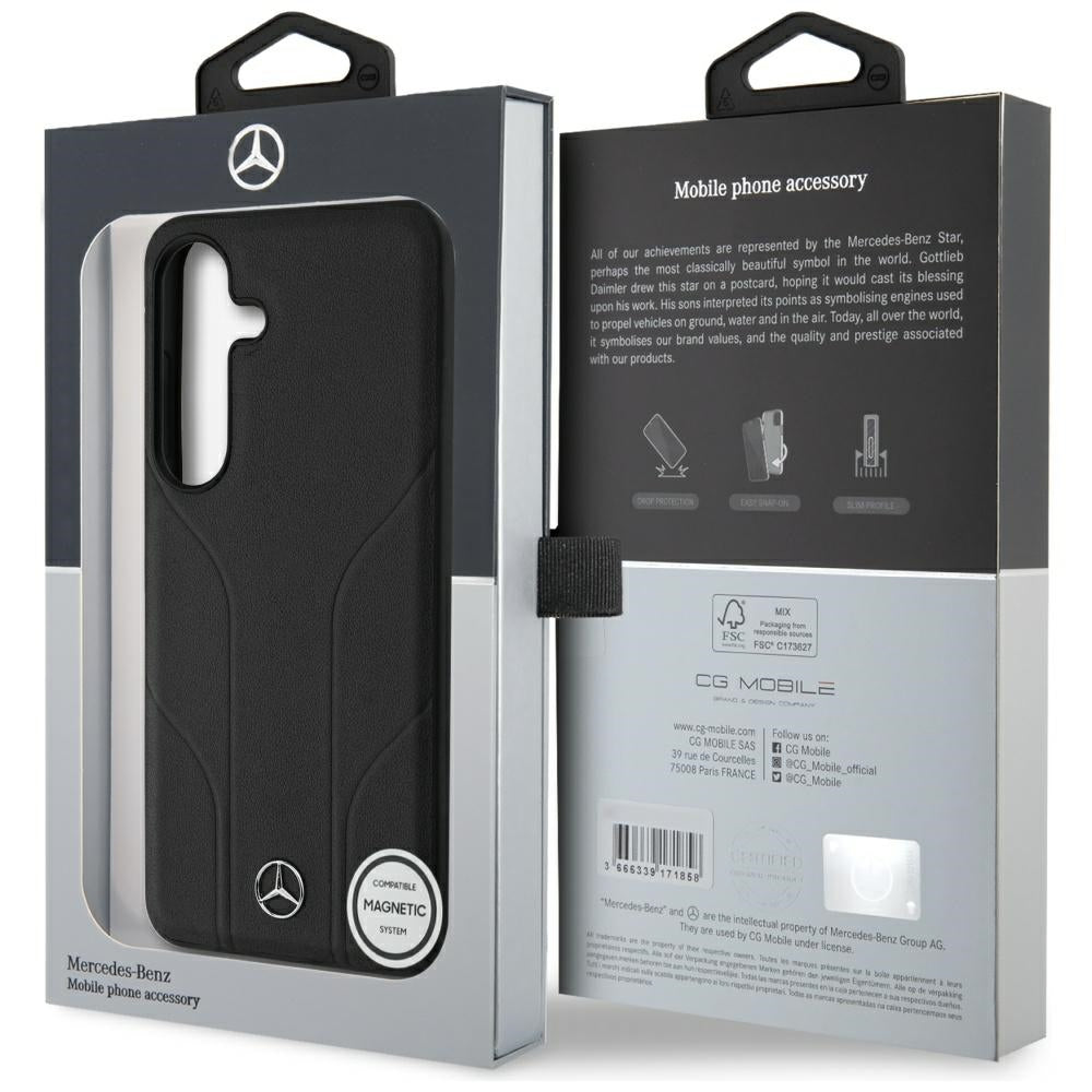 AMG Leather Debossed Lines MagSafe Black Hardcase for Samsung Galaxy S25 Plus