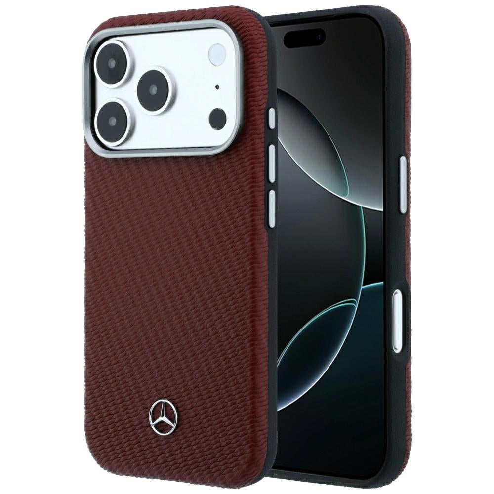 Mercedes MEHMP18X25PFWWPR Leather Semi Wrap Wood Effect MagSafe Case for iPhone 18 Pro Max / 17 Pro Maxburgundy