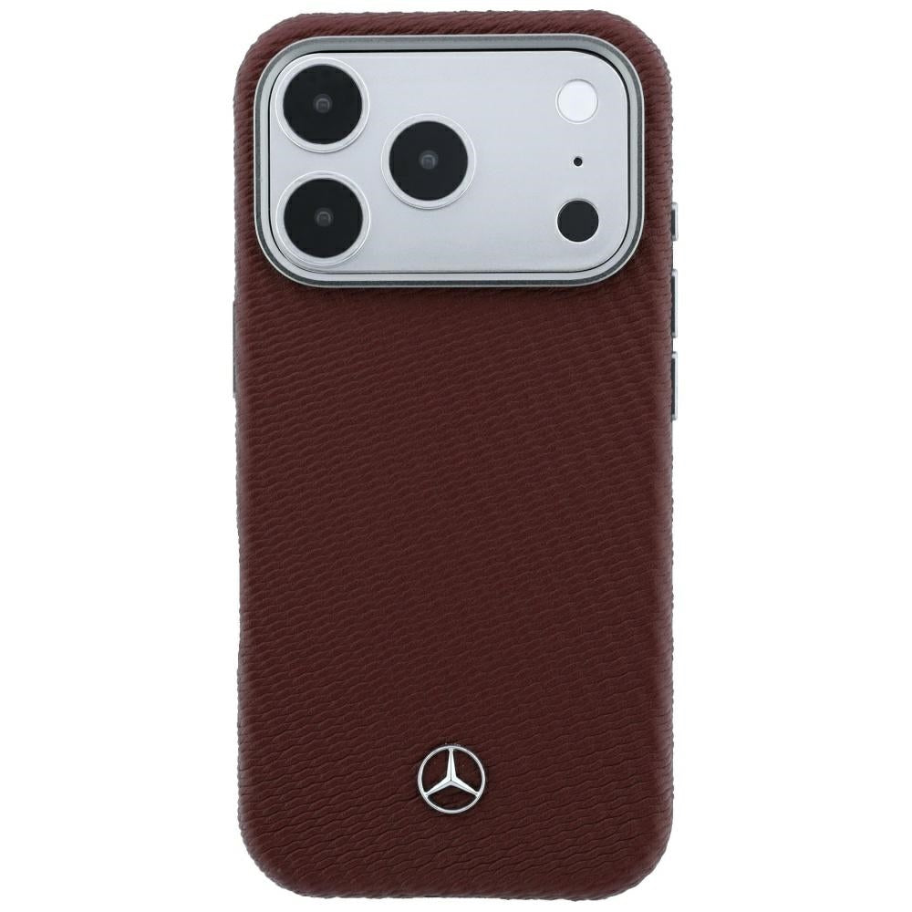 Mercedes MEHMP18X25PFWWPR Leather Semi Wrap Wood Effect MagSafe Case for iPhone 18 Pro Max / 17 Pro Maxburgundy