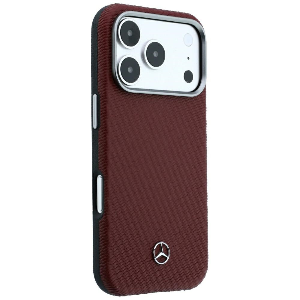 Mercedes MEHMP18X25PFWWPR Leather Semi Wrap Wood Effect MagSafe Case for iPhone 18 Pro Max / 17 Pro Maxburgundy