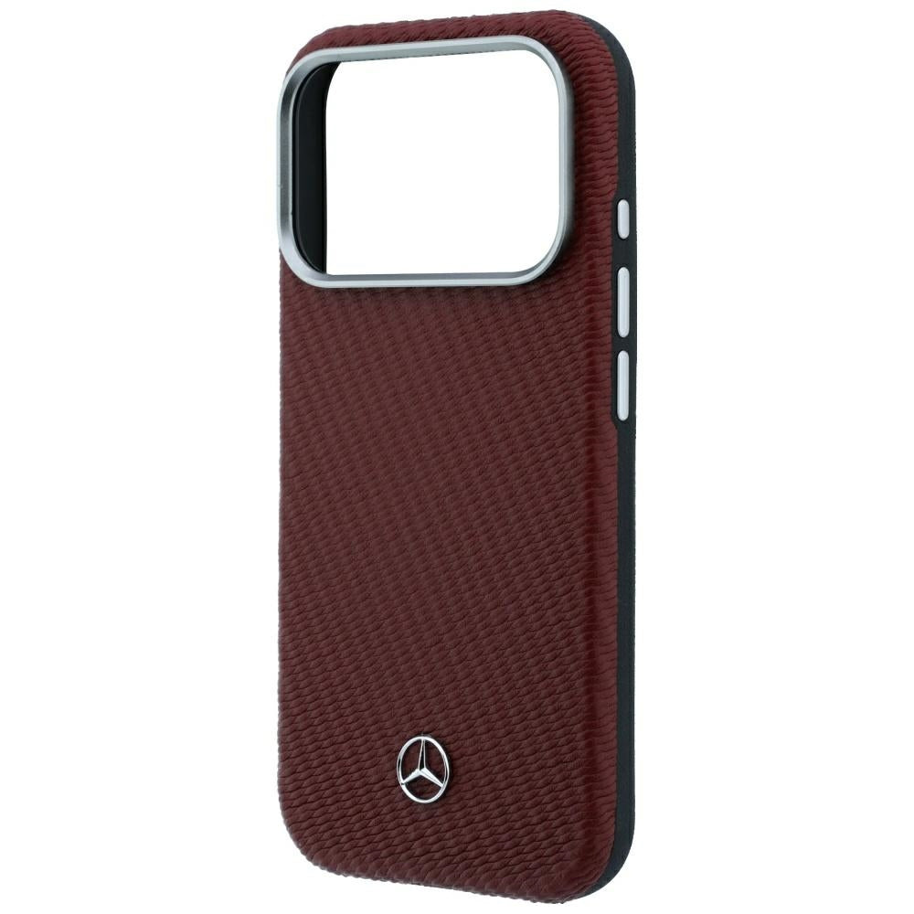 Mercedes MEHMP18X25PFWWPR Leather Semi Wrap Wood Effect MagSafe Case for iPhone 18 Pro Max / 17 Pro Maxburgundy