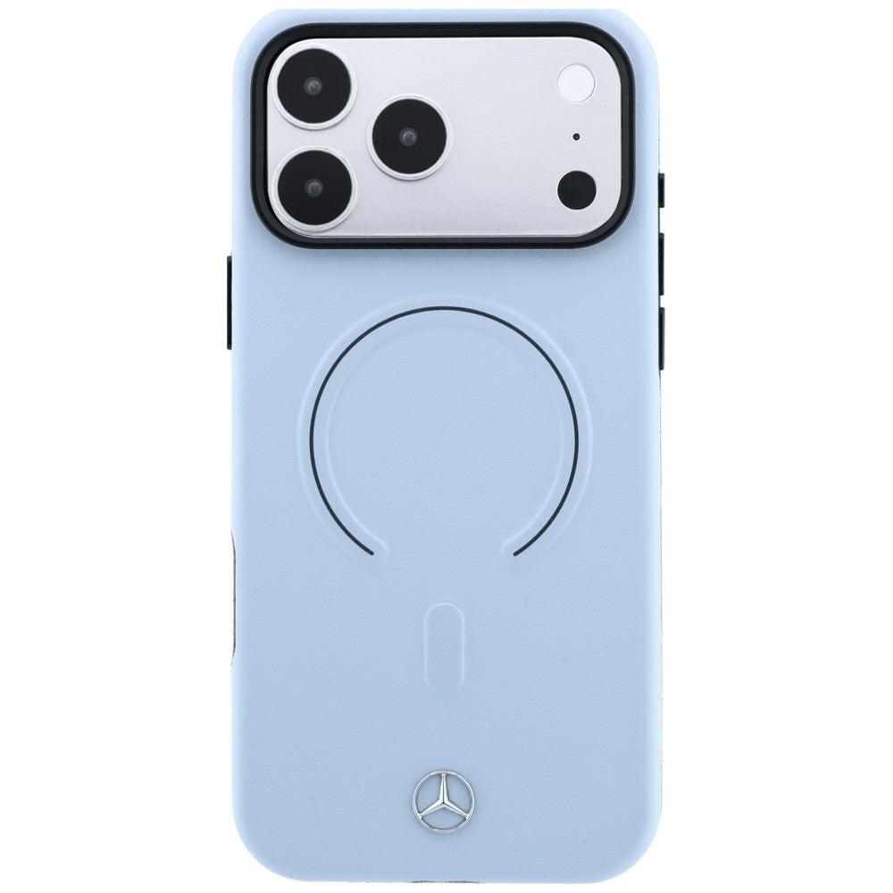Mercedes MEHMP18X25PEMMOB Leather 3D MagSafe Case for iPhone 18 Pro / 17 Pro Blue