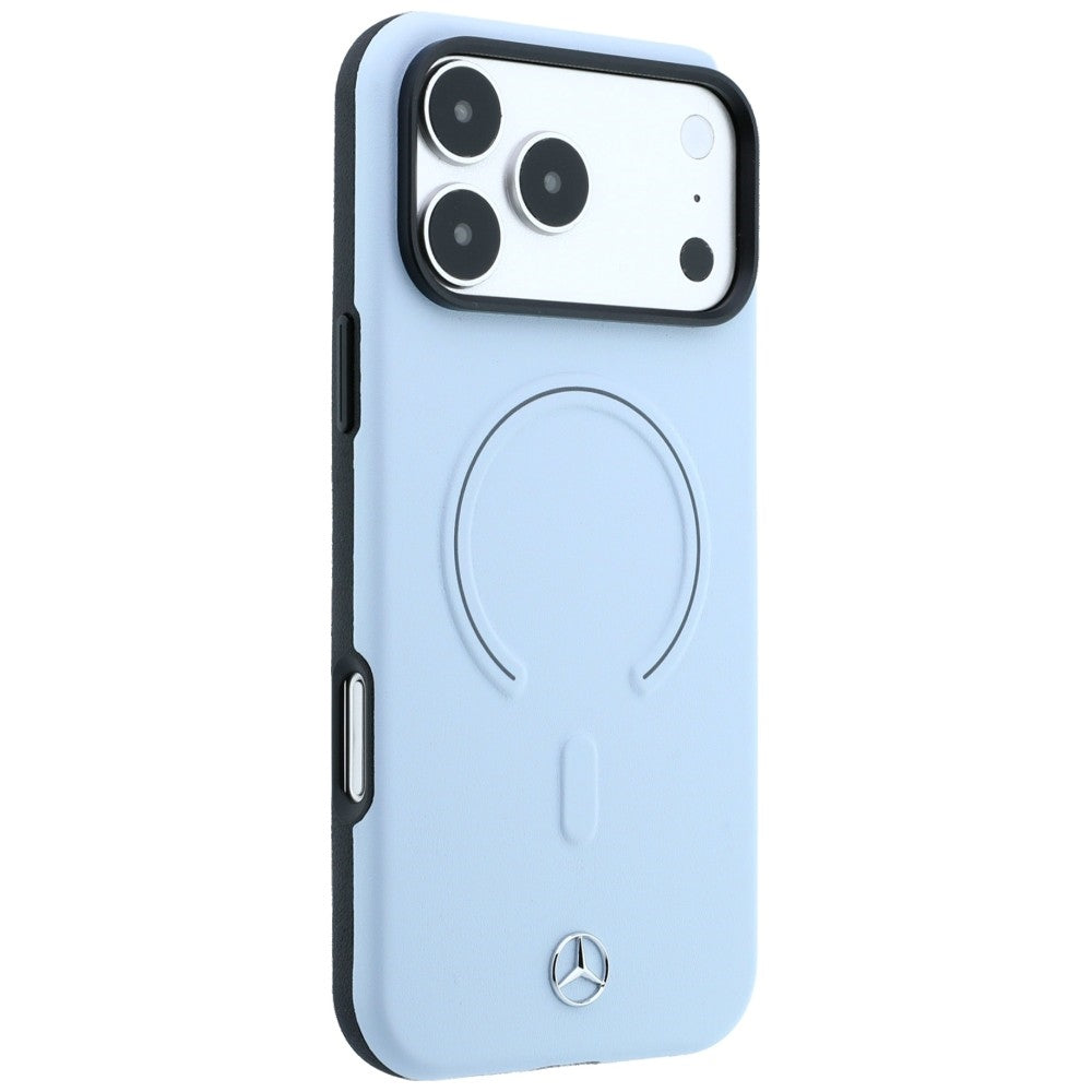 Mercedes MEHMP18X25PEMMOB Leather 3D MagSafe Case for iPhone 18 Pro / 17 Pro Blue