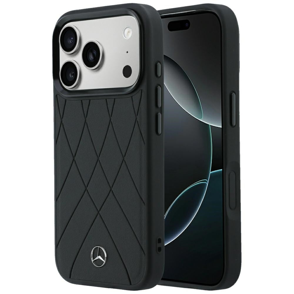 Mercedes MEHMP18L25PSECLK Hardcase Leather Crossed Lines MagSafe for iPhone 18 Pro / 17 Pro black