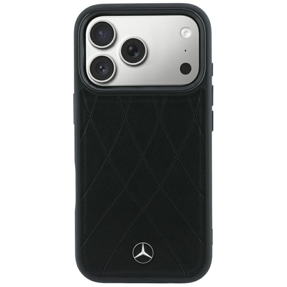 Mercedes MEHMP18L25PSECLK Hardcase Leather Crossed Lines MagSafe for iPhone 18 Pro / 17 Pro black
