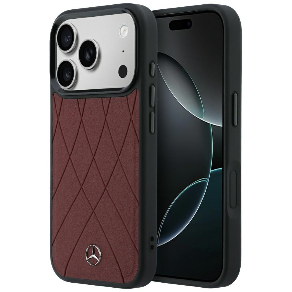 Mercedes MEHMP18L25PSECLR Hardcase Leather Crossed Lines MagSafe for iPhone 18 Pro / 17 Pro burgundy