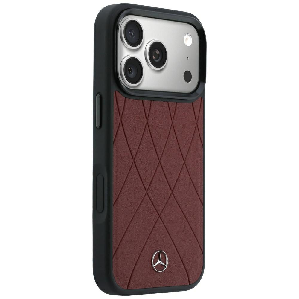 Mercedes MEHMP18L25PSECLR Hardcase Leather Crossed Lines MagSafe for iPhone 18 Pro / 17 Pro burgundy