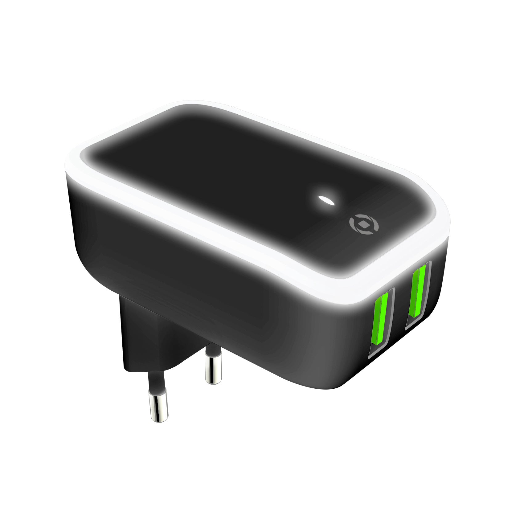 TRAVEL CHARGER 2USB 12W LED BLACK