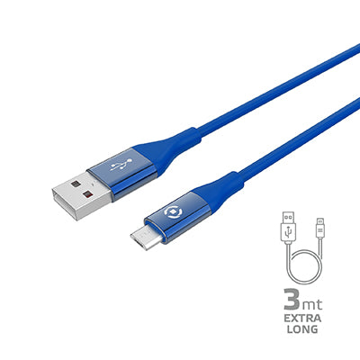 Celly USB-A TO MICROUSB 12W CABLE 3MT BL