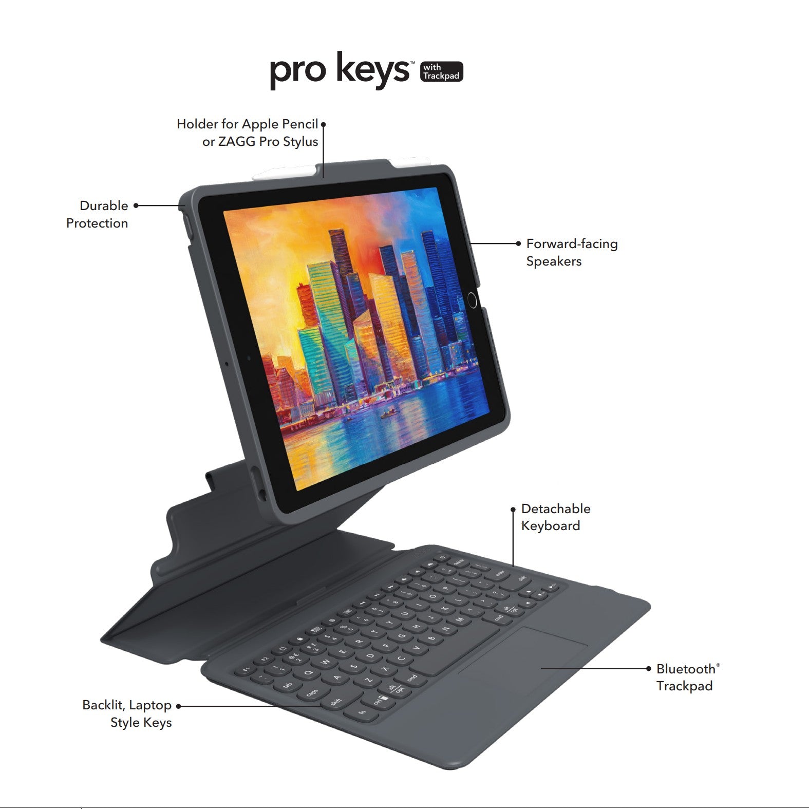ZAGG Pro Keyboard with Trackpad & Detachable Case for  Apple 10.2-inch iPad (Franse AZERTY)