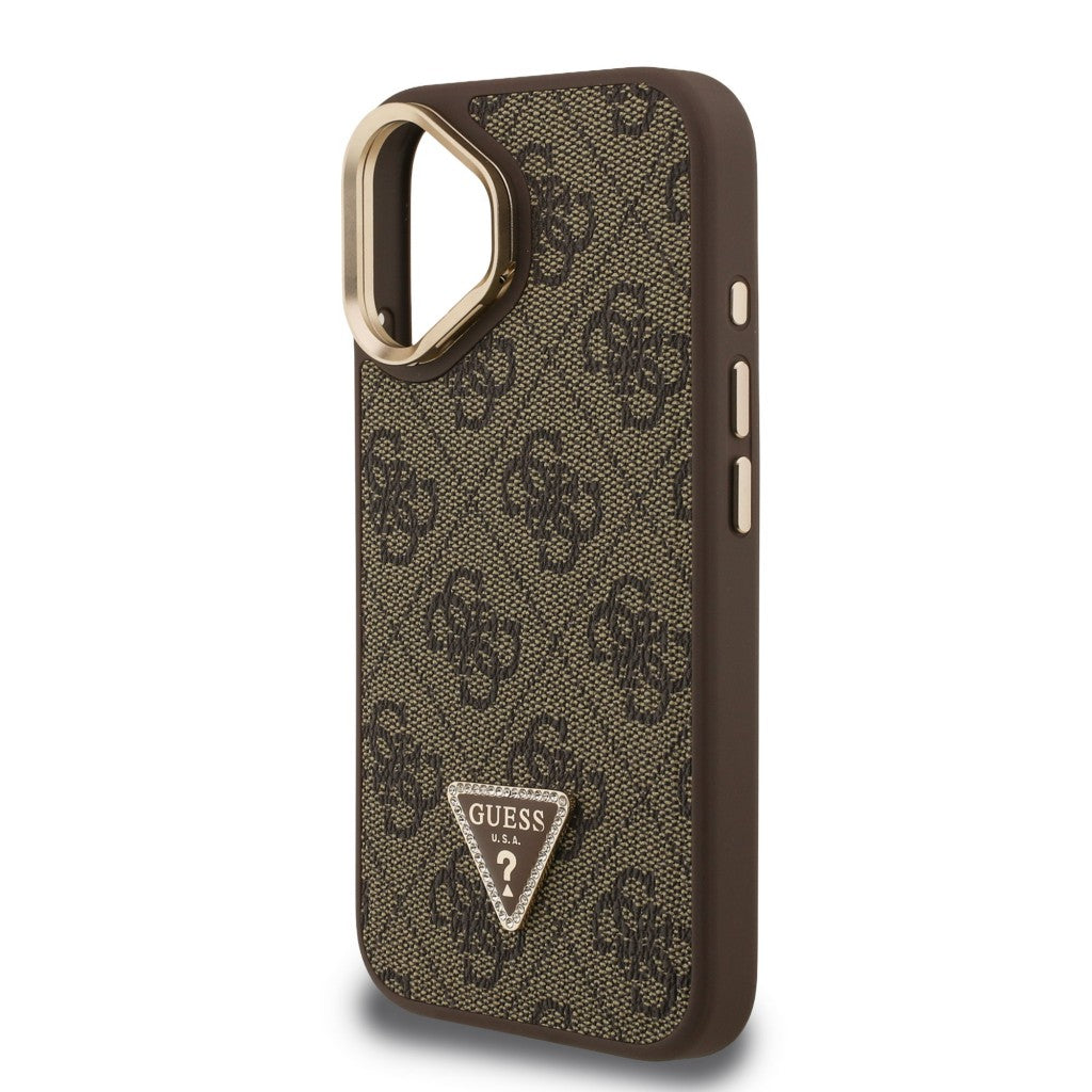 Guess GUHMP16SPCS4GPTW PU W/Trianglel Logo & Stand Camera for iPhone 16 Brown