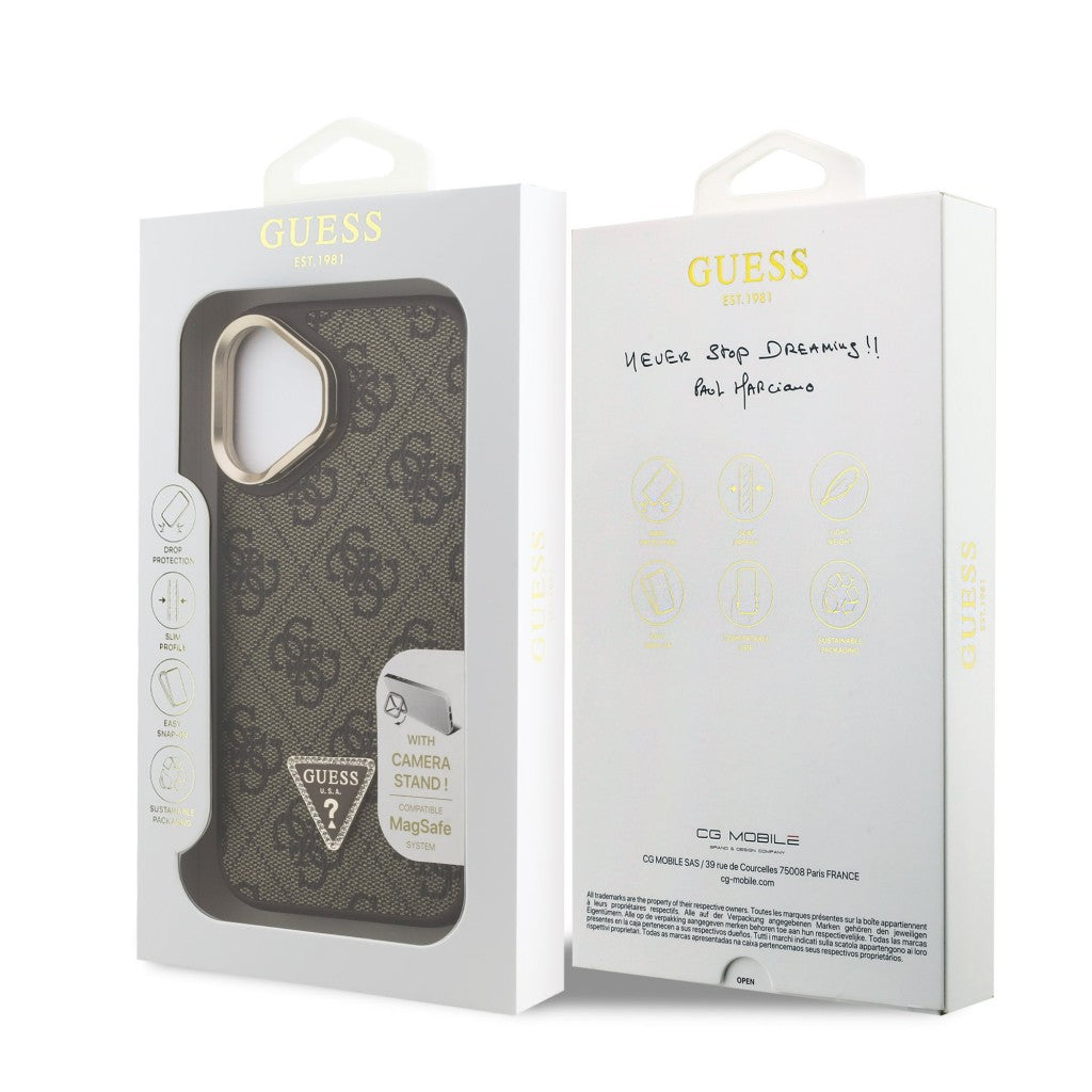 Guess GUHMP16SPCS4GPTW PU W/Trianglel Logo & Stand Camera for iPhone 16 Brown