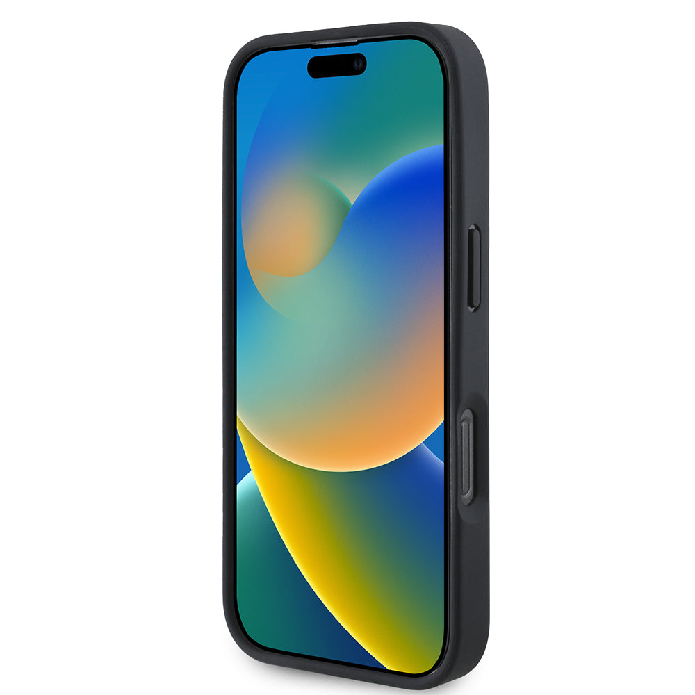 Mercedes MEHMP16S24RBIBK iPhone 16 black MagSafe Charging 3D Metal Logo Blue Horizontal Curved Striped Leather