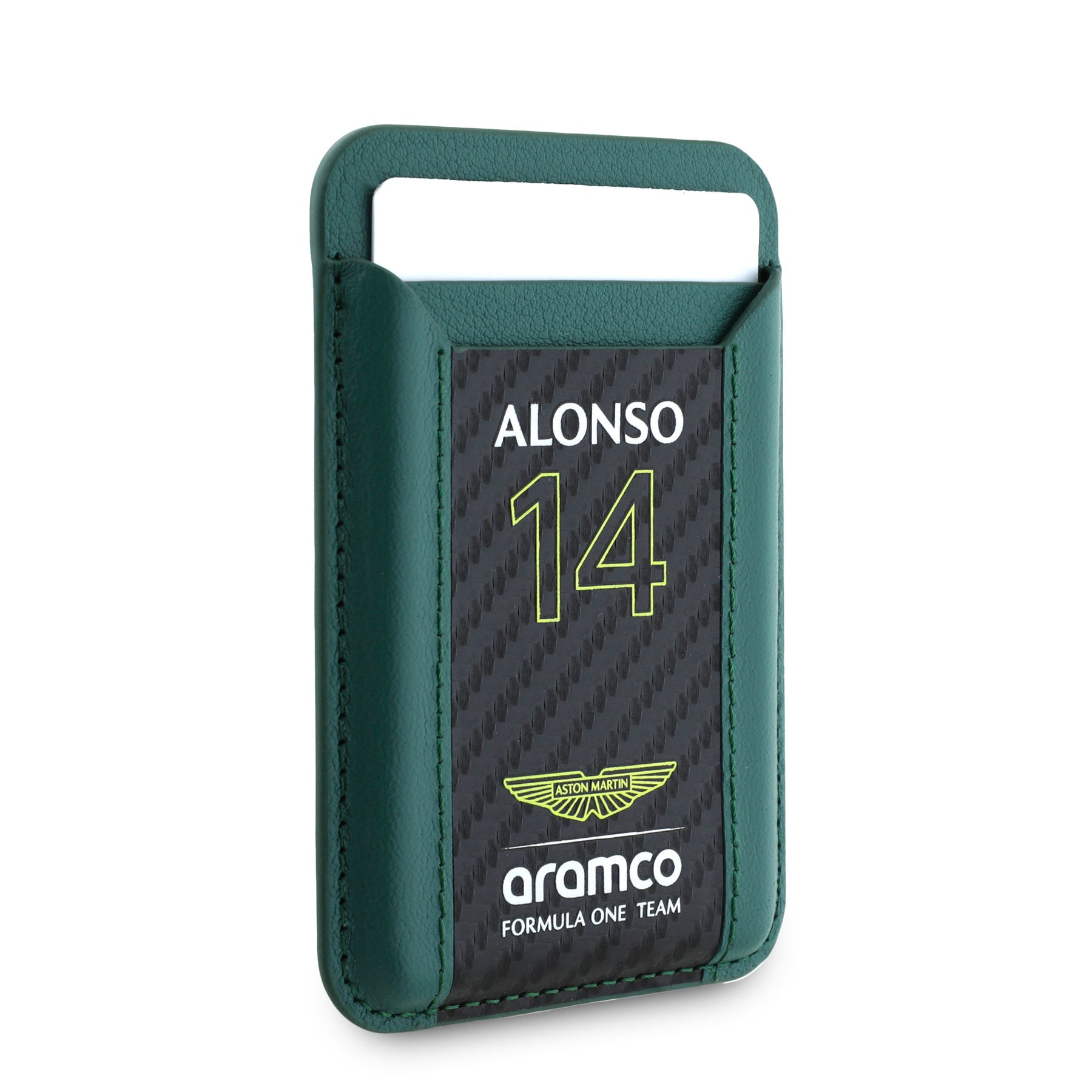 Aston Martin magnetic Wallet Cardslot MagSafe leather Alonso & Carbon Stripe Green