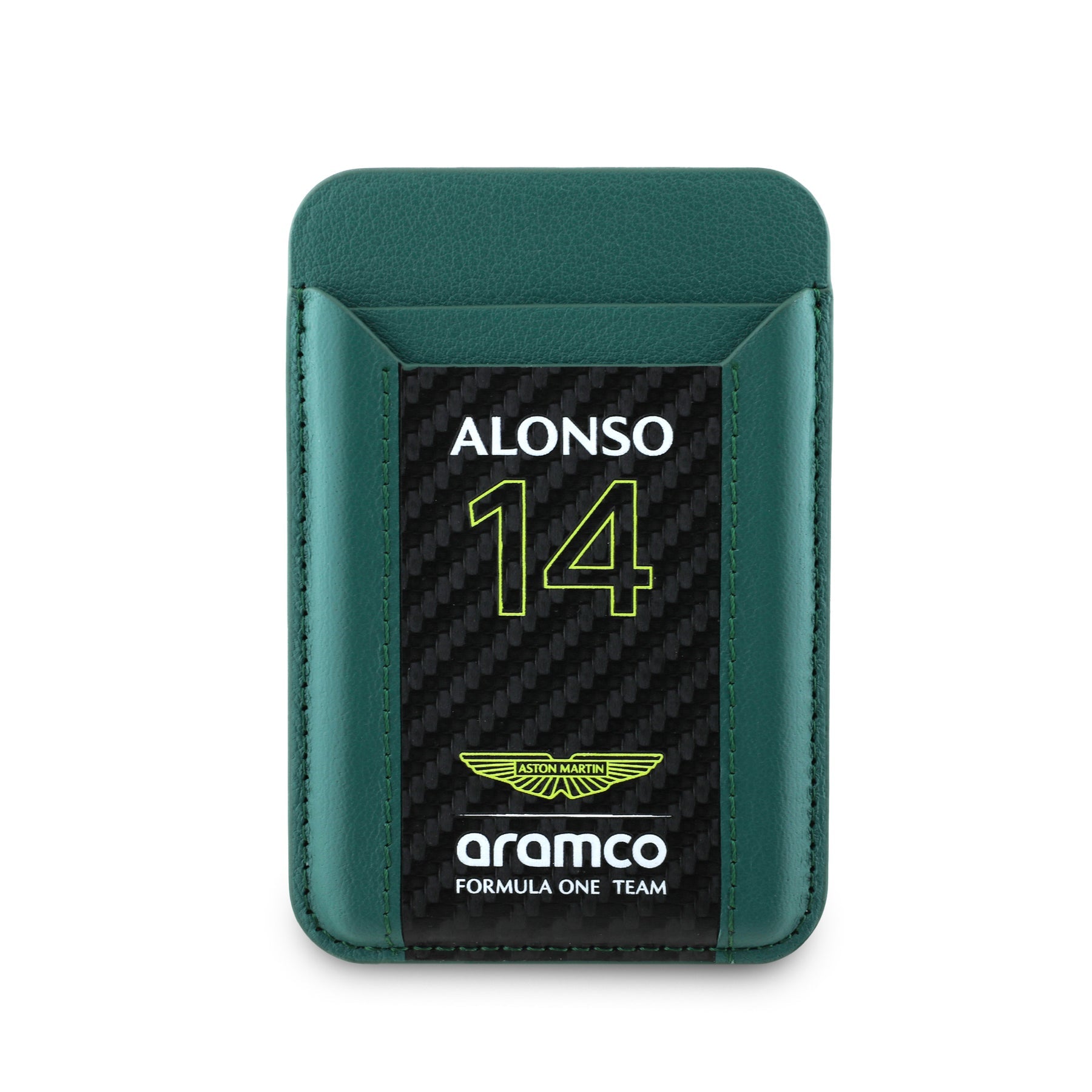Aston Martin magnetic Wallet Cardslot MagSafe leather Alonso & Carbon Stripe Green