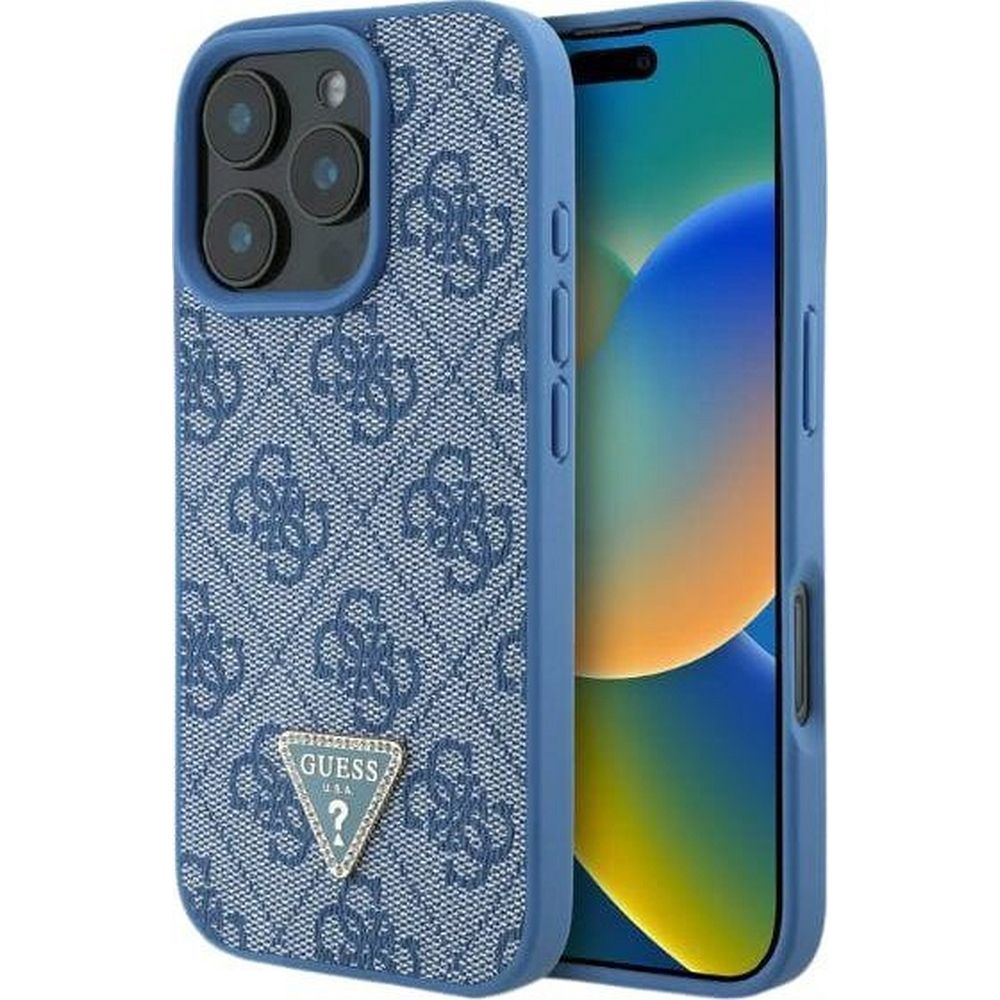 Guess Hardcase PU Leather 4G
 Triangle Strass Blue iPhone 16