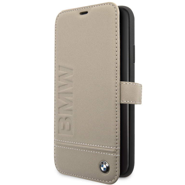 BMW BMFLBKSN65LLST iPhone 11 Pro Max Taupe Book type Book Case - Genuine Leather