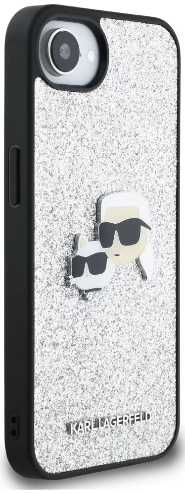Karl Lagerfeld KLHCPSE4PFGKCPS Fixed Glitter Case Ikonik with Metal Pin for iPhone 16th Silver