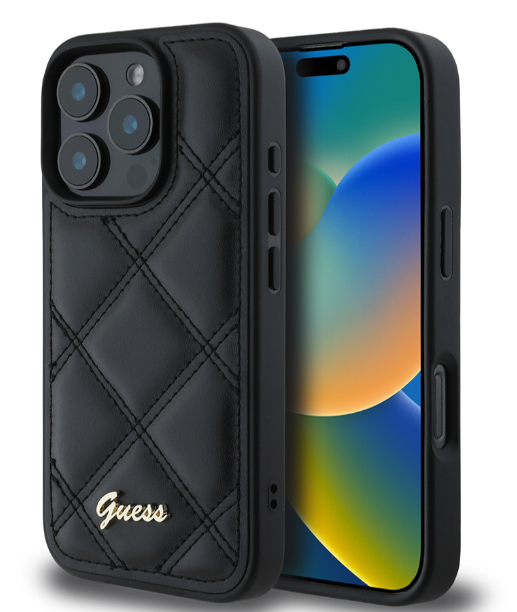 Guess Hardcase PU Quilted Metal
 Logo Black iPhone 16 Plus