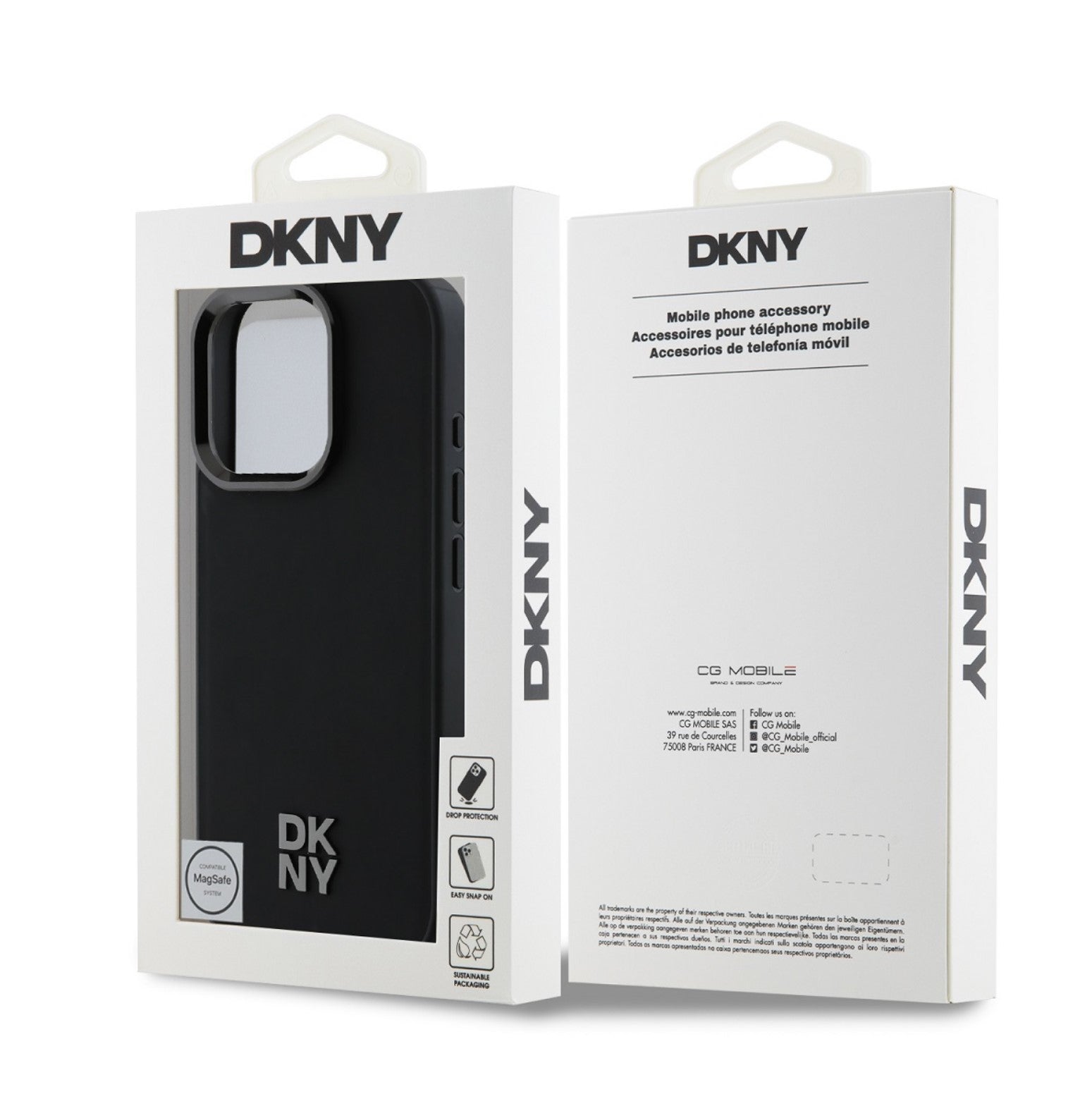 DKNY PU Leather Stack Logo Magsafe Case for iPhone 16 Pro Black