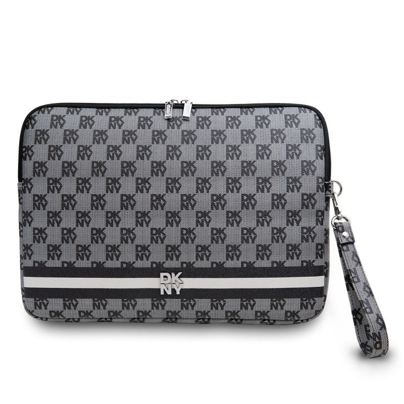 Dkny Laptop Sleeve Pu
 Checkered Pattern W/ Printed
 Stripes 
Black 14"