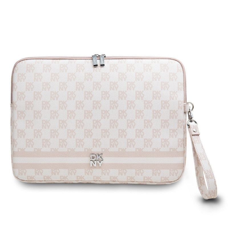 Dkny Laptop Sleeve PU
 Checkered Pattern W/ Printed
 StriPhonees 
Pink 14"